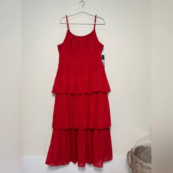 Karl Lagerfeld | Dresses | Karl Lagerfeld Paris Red Tiered Midi Dress Size  6 Nwt | Poshmark